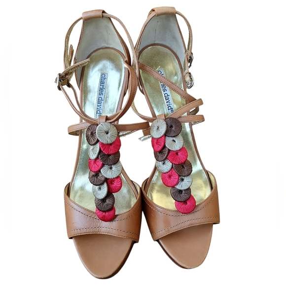 Charles David Leather Heels with T-Strap Design - Picture 1 of 4